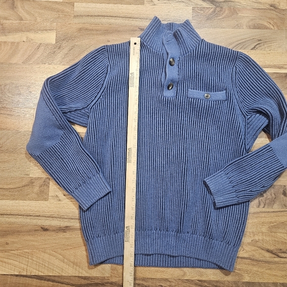 Duluth Trading Co Men’s Large Blue Ribbed Mock Neck Sweater - Picture 5 of 8